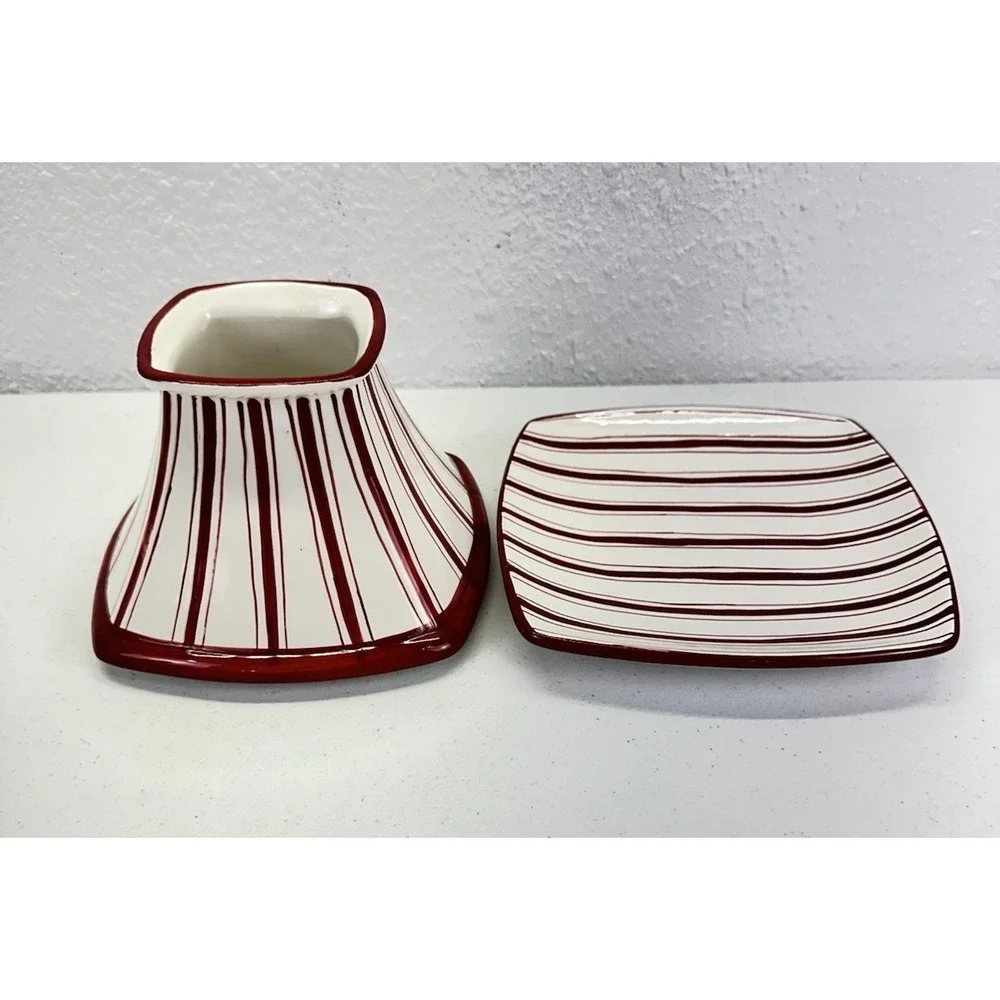 Yankee Candle Candy Cane Stripe Candle Shade Topper & Plate Set 2PCS
